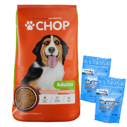 Chop Adulto (22% proteína) + 2 Premios Hígado Cerdo Gratis